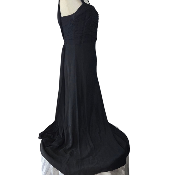 Ann Taylor Asymmetrical Prom Flowy   Black Chiffon Sleek Maxi Dress Size 8 - Picture 3 of 16